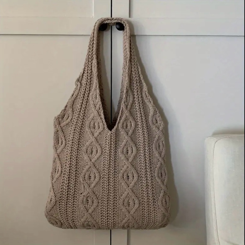 Elegant Tan Knit Tote Bag